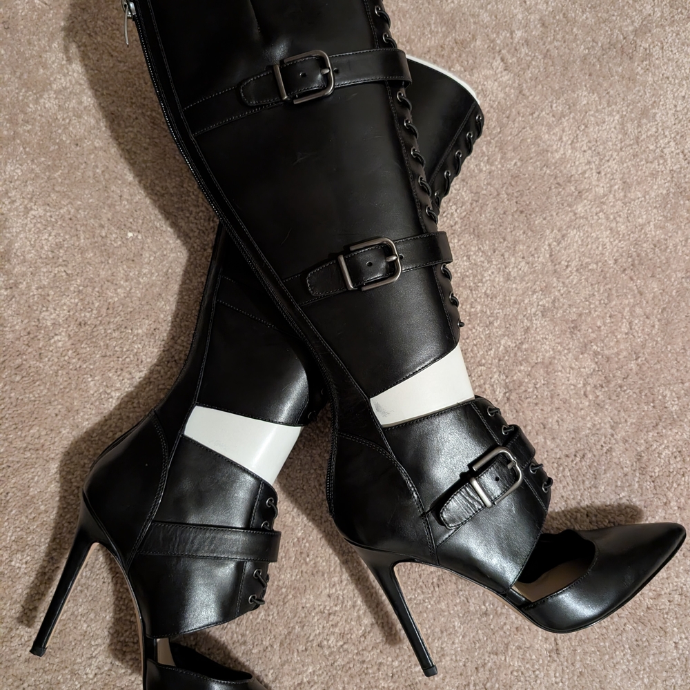 Via Spiga Black Strappy Heeled Boots